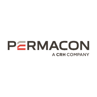 The image displays the Permacon logo with the tagline "A CRH Company" on a white background, featuring stylized text with red and gray accents.