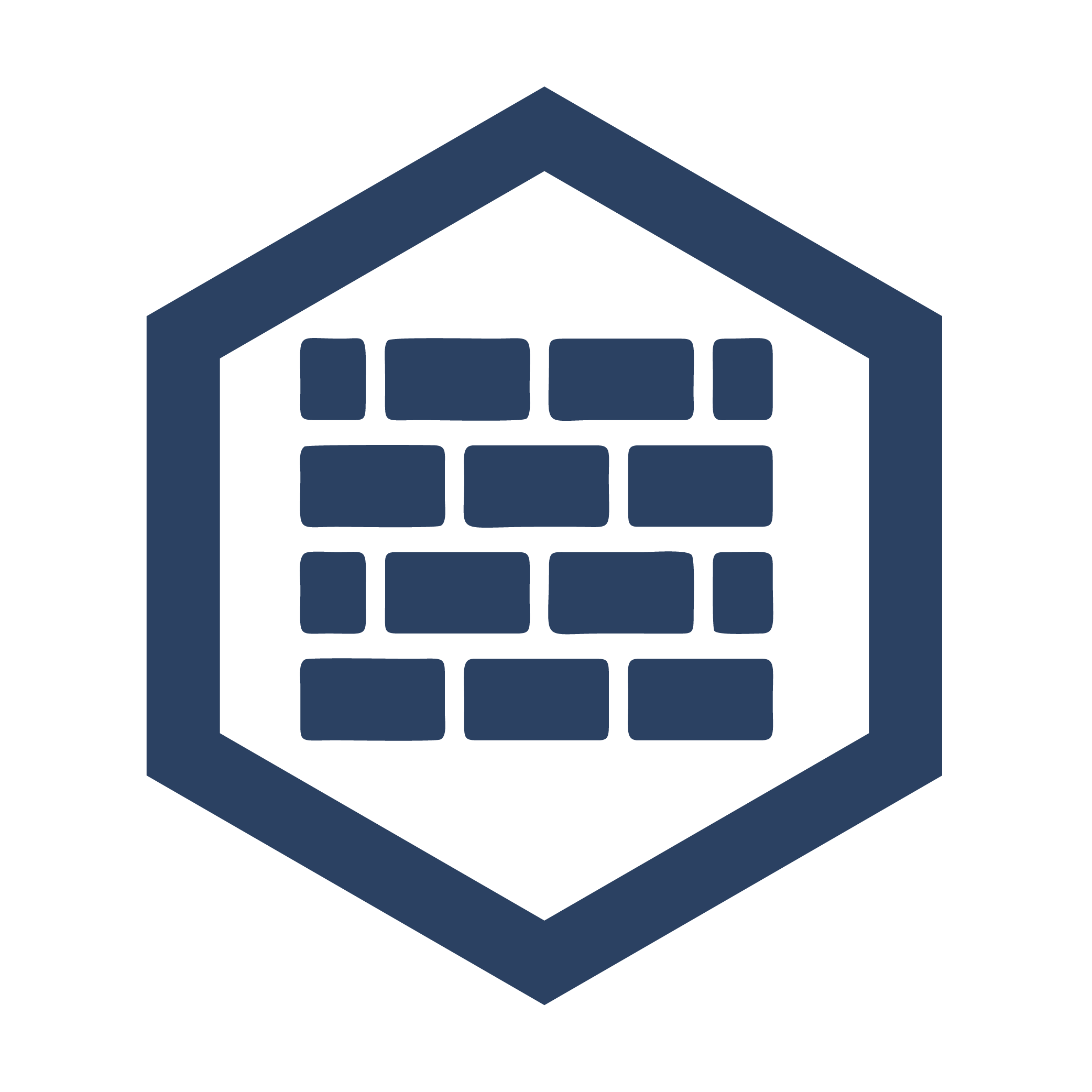 A stylized blue and white hexagonal logo featuring a brick wall design in the center. No landmarks or historical buildings present.