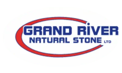 Logo of Grand River Natural Stone Ltd., featuring bold red and blue text encased in an oval outline, set against a white background.