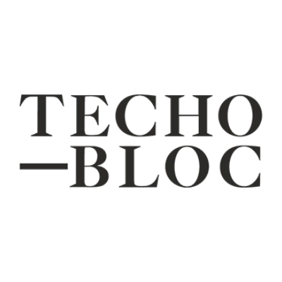 The image shows the Techo-Bloc logo in black text on a white background.