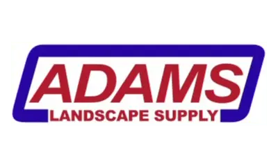 The image shows a logo with "ADAMS Landscape Supply" in bold red letters inside a blue-bordered rectangle against a white background.